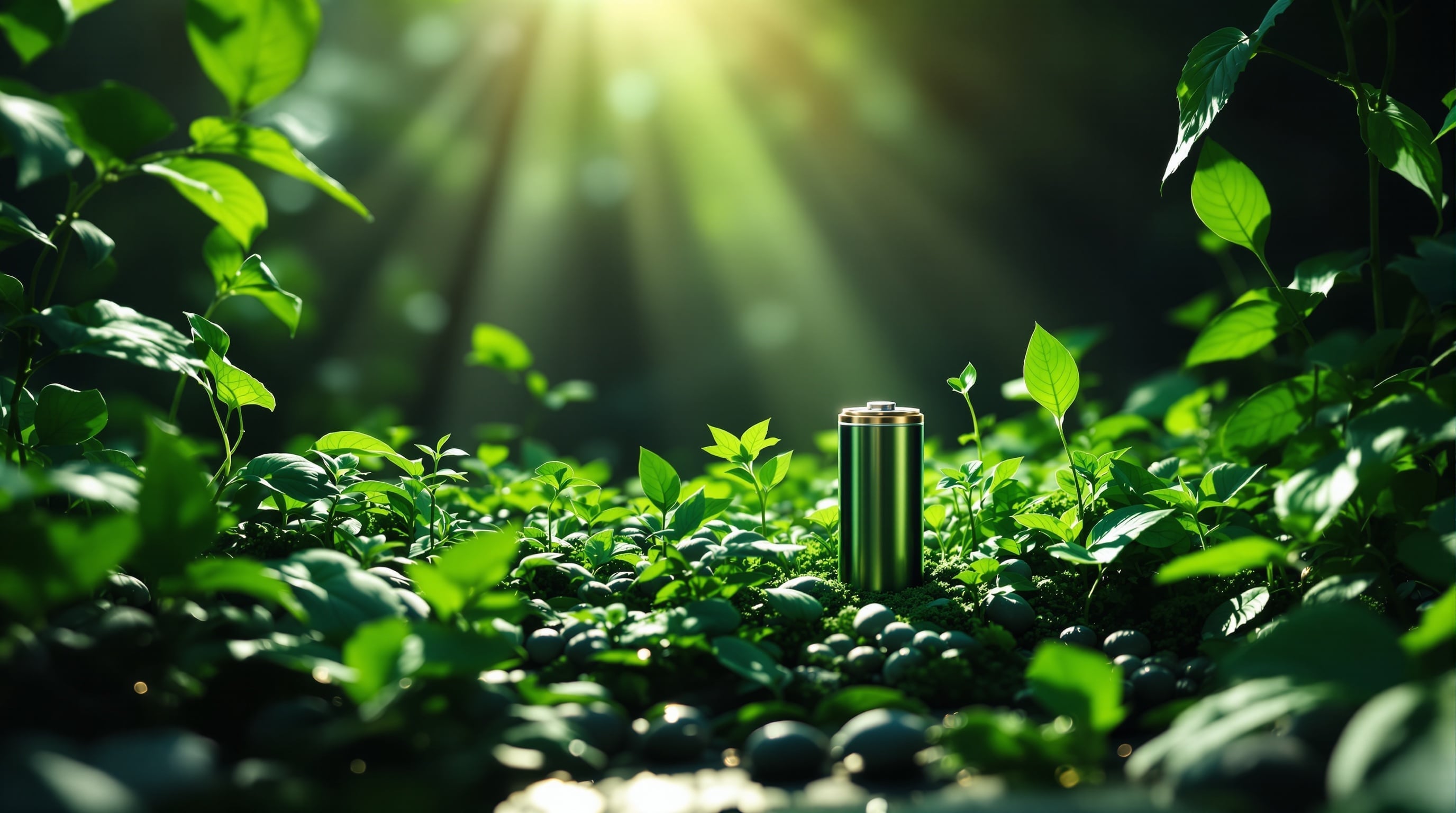 Sustainable energy concept with batteries and nature